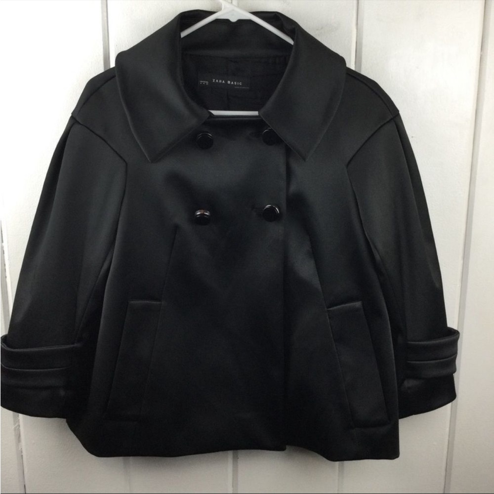 Zara black satin button front coat